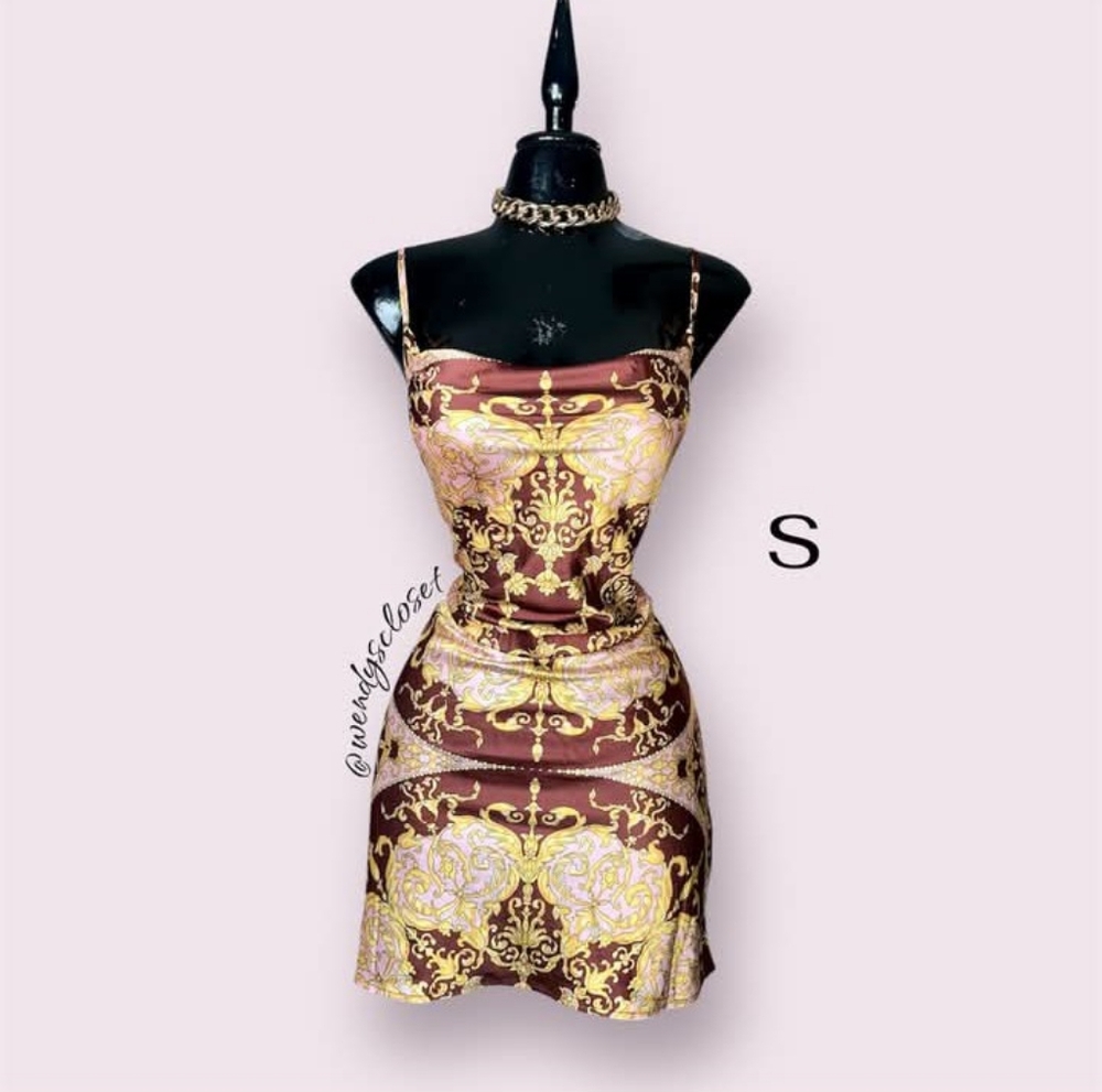Trendy Boutique Brown and Gold Mini Dress